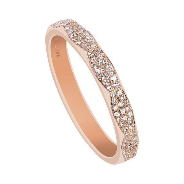 0.17CT Modern Diamond Ring Set in 14K Rose Gold - Virani Jewelers | Modern 14K Rose Gold Diamond Ring. This modern, minimalist rose gold ring features beautiful shar...