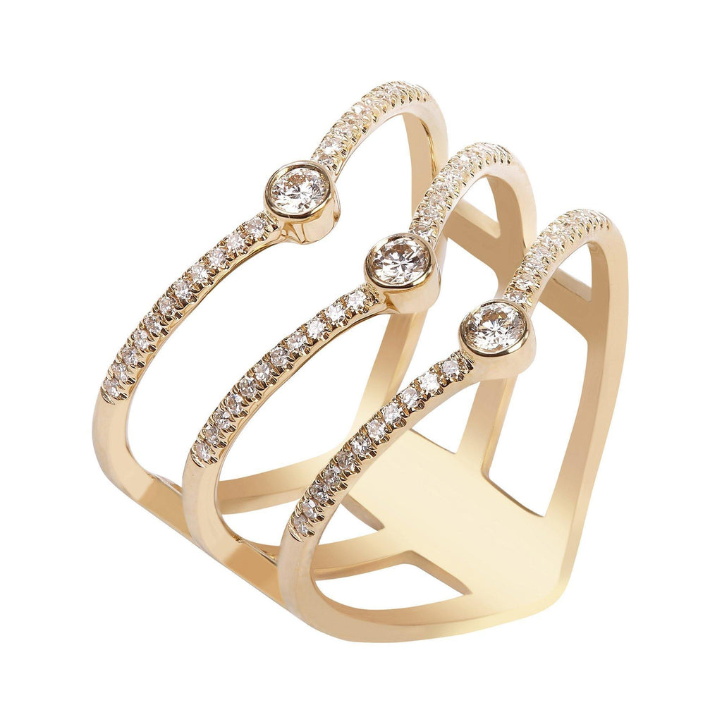 0.3CT Diamond Tri Heart Stacked Diamond Ring Set In 14K Yellow Gold - Virani Jewelers | 0.3CT Diamond Tri Heart Stacked Diamond Ring Set In 14K Yellow Gold for women. Ring features an c...