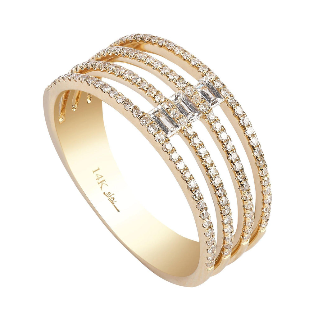 0.4CT Multi Layer Stacked Diamond Ring Set In 14K Yellow Gold - Virani Jewelers | 0.4CT Multi-Layer Diamond Ring set in 14K Yellow Gold. The ring features a multi-layered circle f...