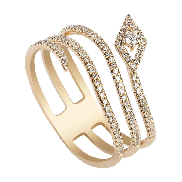 0.28CT Stacked Snake Diamond Ring Set In 14K Yellow Gold - Virani Jewelers | This is a stacked 14K Gold Diamond Snake Ring. This gold and diamond snake ring features a moving...
