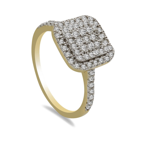 0.55CT Diamond Double Princess Frame Ring in 14K Yellow Gold - Virani Jewelers | 14K Yellow Gold Princess-Cut Diamond Ring with a Double Halo for Women. The ring features a doubl...