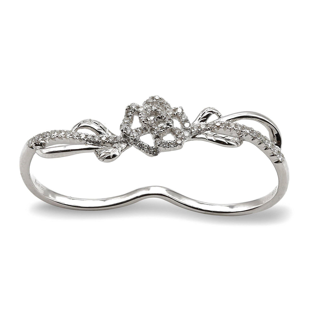 0.3CT Diamond Double Finger Ring W/ Floral Frame - Virani Jewelers | Floral double finger ring with diamonds for women. This two-finger diamond ring features a floral...