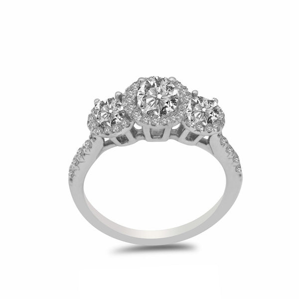 1.15CT Diamond Tri Stone Halo Engagement Ring Set in 14K White Gold - Virani Jewelers | Triple Halo Engagement Ring with 1.15ct diamonds set in 14K white gold. The triple halo diamond r...