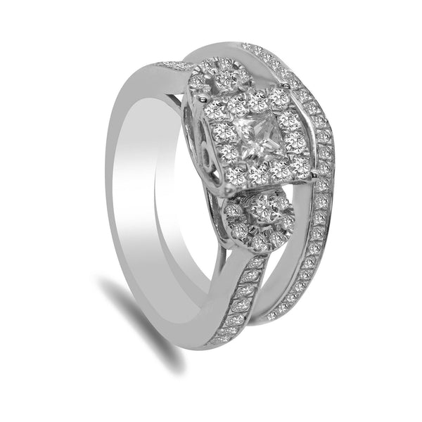 1.05CT Diamond Princess Shape Engagement Ring Set in 14K White Gold - Virani Jewelers | This is a 14K white gold princess-cut engagement ring featuring a tri-stone frame set with brilli...