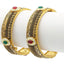 22K Antique Gold Kada Bangles, W/Ruby & Emerald, Set of 2 - Virani Jewelers