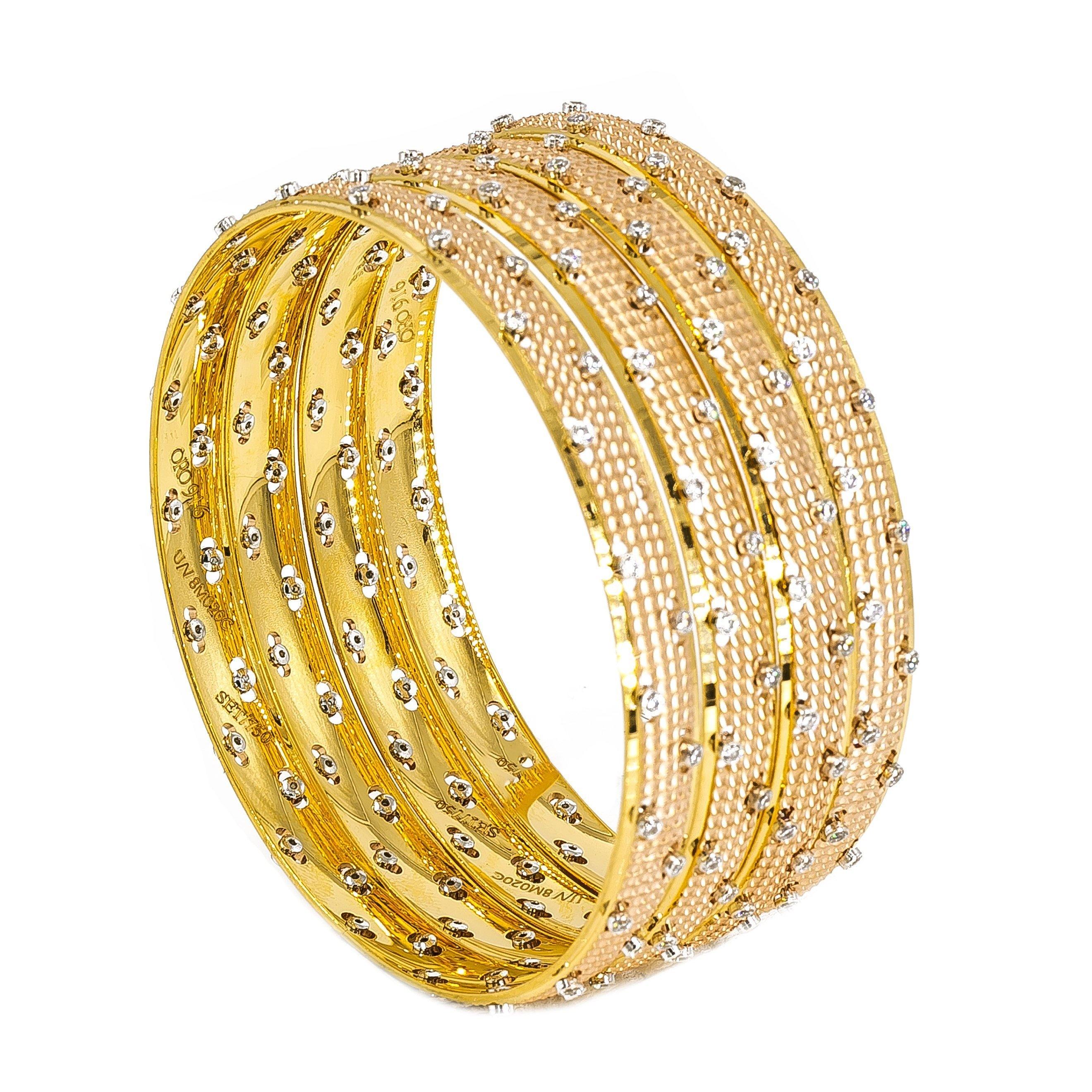 22K Multitone Gold Bangles W/ Cubic Zirconia Set of Four 70.7 grams ...