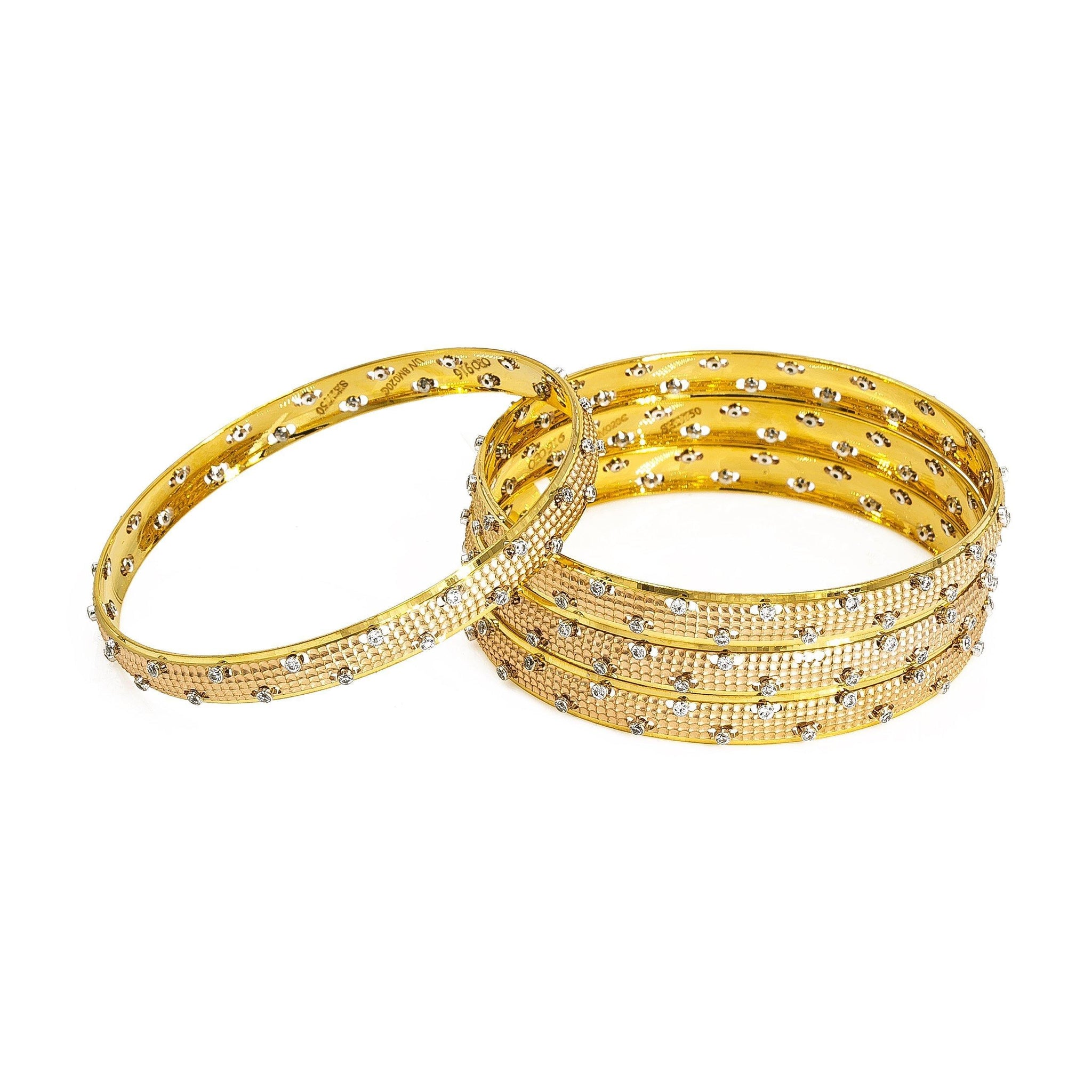 22K Multitone Gold Bangles W Cubic Zirconia Set of Four Virani Jewelers