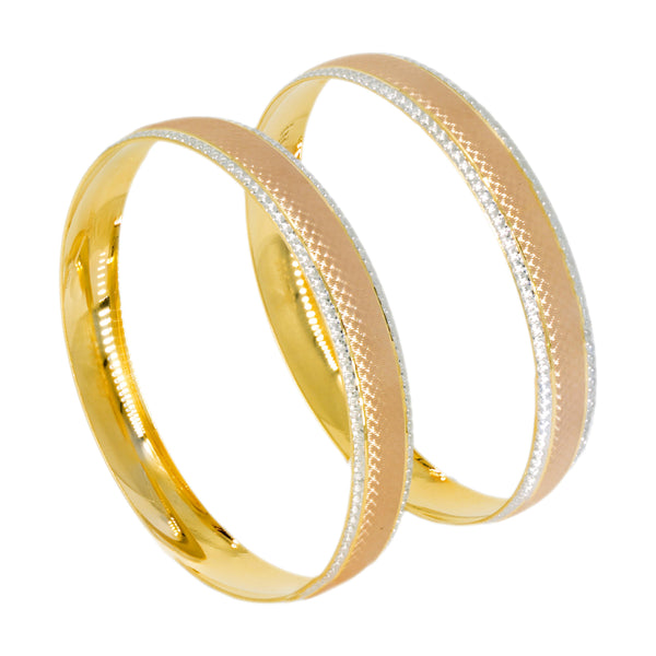 22K Yellow, White & Rose Gold Diamond Cut Gold Bangles, Set of 2 - Virani Jewelers | 22K Diamond Cut White, Yellow, & Rose Gold Bracelet Bangles, Set of 2 for Women. Bangles feat...