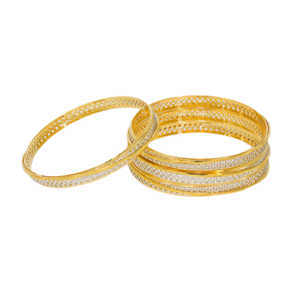 22K Multitone Diamond Cut Gold Bangles, Set of 4 - Virani Jewelers | 22K Multitone Gold Diamond-Cut Bangles in a set of 4 for women. This 4-piece bangle set features ...