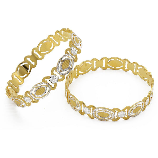 22K Two Tone Gold XO Bangles, Set of 2 - Virani Jewelers | 22K Two-Tone Gold XO Bangles Set of 2 for women. These two-tone bangles feature a yellow and whit...