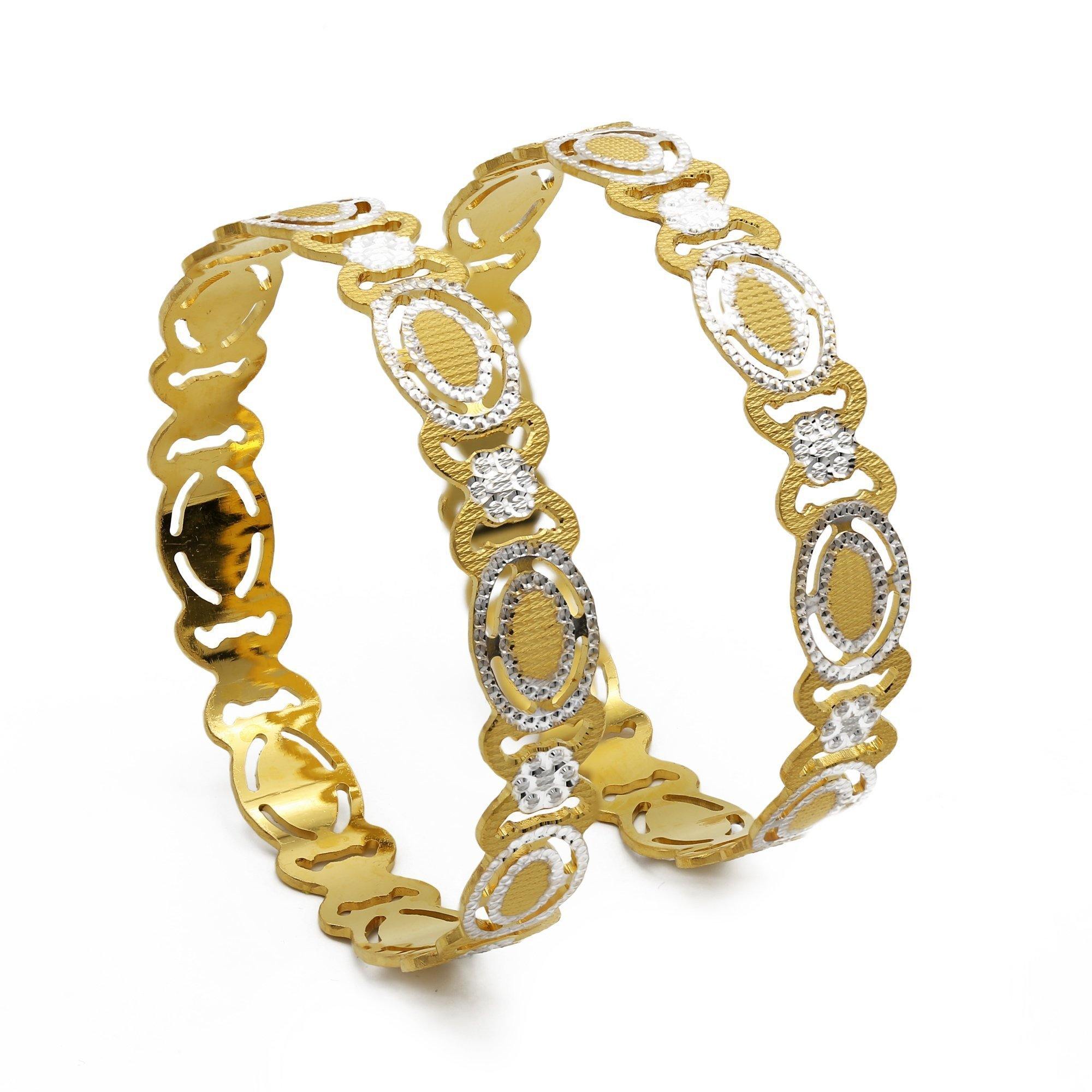 22K Multi Tone Gold Bangle w/ Overlay White Gold Circle Details