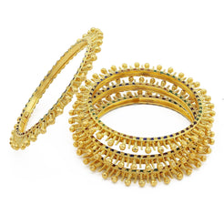 22K Yellow Gold Studded Bangles W/ Side Handpaint Enamel, Set of 4 - Virani Jewelers