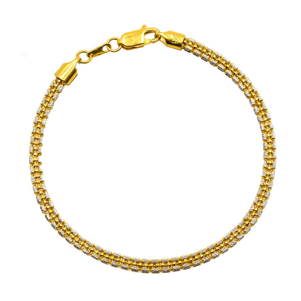 22K Gold Two Tone Bracelet - BrLa23466 - 22k Gold Ladies Bracelet is  designed with gold balls teemed together in an alternate pattern with tw