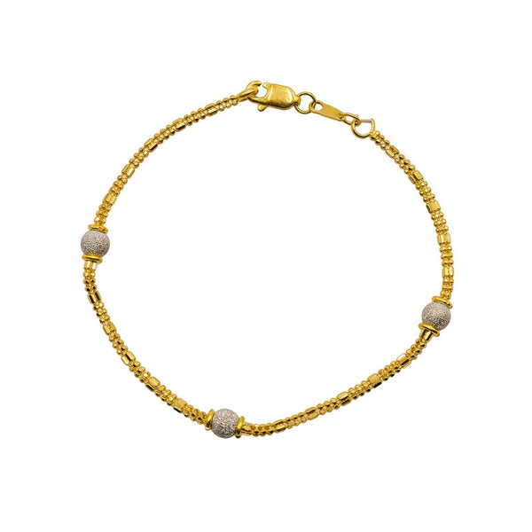 22K Multi Tone Gold Bracelet W/ White Gold Glass Blast Beads - Virani Jewelers | Accentuate your special look with this most elegant 22K multi tone gold women’s bracelet from Vir...