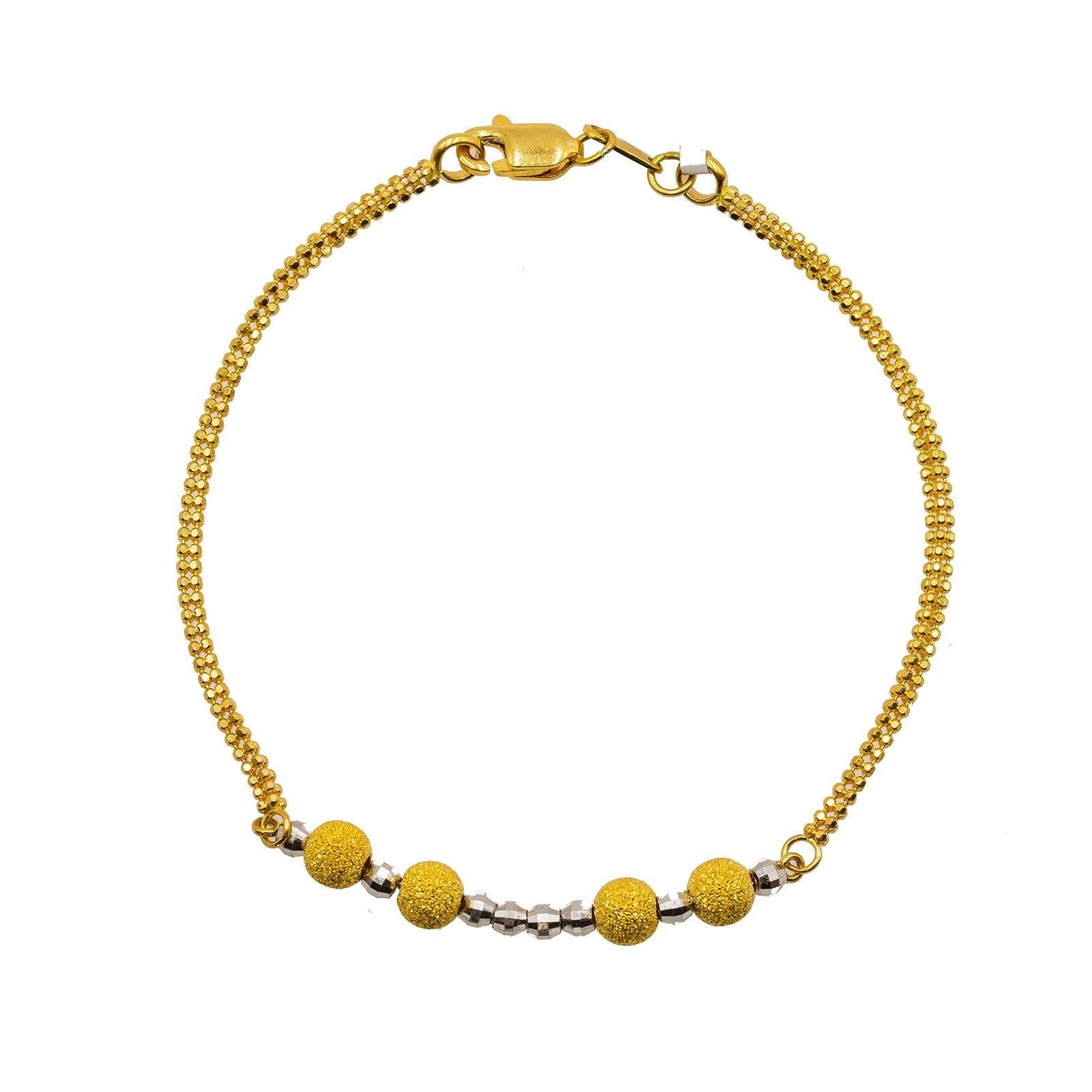 22K Multi Tone Gold Bracelet w/ Glass Blast Pipe & Round Beads