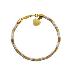 22K Multi Tone Gold Bracelet W/ Heart Charm & Rounded Beaded Link - Virani Jewelers