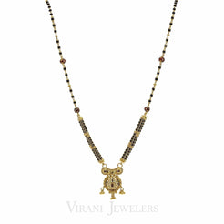 22K Yellow Gold Mangalsutra Beaded Chain Necklace W/ Hand Painted Bead Accents - Virani Jewelers