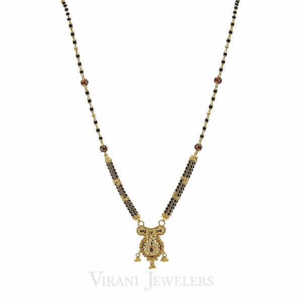 22K Yellow Gold Mangalsutra Beaded Chain Necklace W/ Hand Painted Bead Accents - Virani Jewelers | 22K Yellow Gold Mangalsutra Chain Necklace W/ Hand Painted Bead Accents for women. Mangalsutra ne...