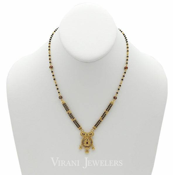 22K Yellow Gold Mangalsutra Beaded Chain Necklace W/ Hand Painted Bead Accents - Virani Jewelers | 22K Yellow Gold Mangalsutra Chain Necklace W/ Hand Painted Bead Accents for women. Mangalsutra ne...