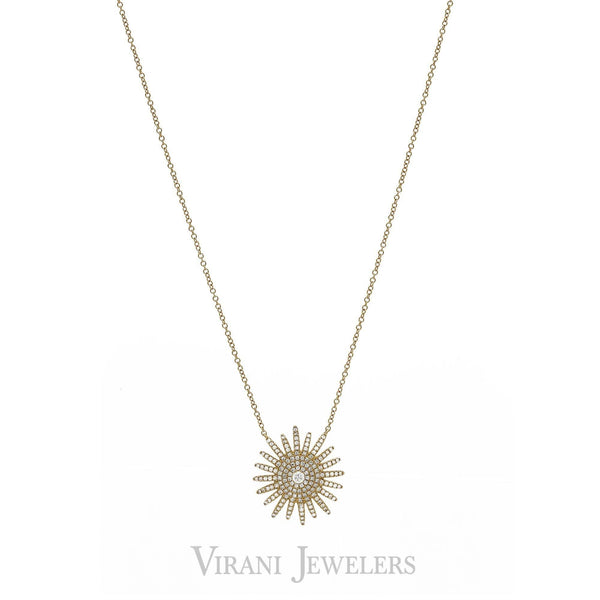 0.43CT Diamond Sun Pendant Necklace set in 14K Yellow Gold - Virani Jewelers | 0.43CT Diamond Sun Pendant Necklace set in 14K Yellow Gold. This gold sun pendant necklace featur...