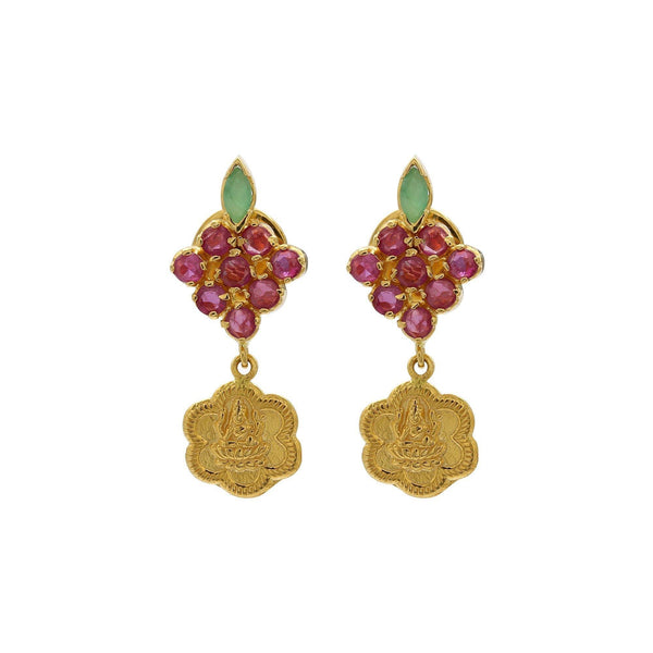 22K Gold Ruby Emerald Floral Kasu Necklace & Earrings Set - Virani Jewelers | 22K Gold Ruby Emerald Floral Kasu Necklace & Earrings Set for women. Necklace and earring set...
