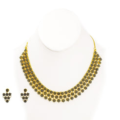22K Yellow Gold Necklace & Earrings Set in Floral Design W/ Genuine Sapphire - Virani Jewelers