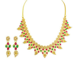 22K Gold Ruby Emerald CZ Necklace and Earrings Set - Virani Jewelers
