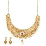 22k Gold Ruby Pearl Necklace and Earrings Set - Virani Jewelers | 