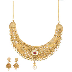 22k Gold Ruby Pearl Necklace and Earrings Set - Virani Jewelers