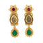 22k Antique Gold Teardrop Pendant Necklace & Earrings Set W/ Ruby, Emerald, & Pearl - Virani Jewelers