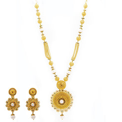 22K Yellow Gold Necklace & Earrings Set W/ Emeralds, Rubies, CZ Gems, Sapphires & Pearls - Virani Jewelers
