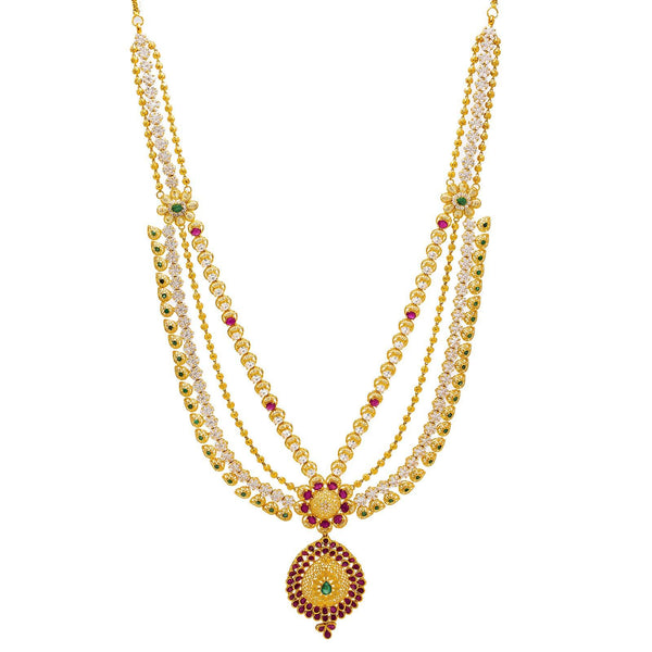 22K Yellow Gold Necklace & Earrings Set W/ Emeralds, Rubies, CZ Gems & Pear Pendants - Virani Jewelers |  22K Yellow Gold Necklace & Earrings Set W/ Emeralds, Rubies, CZ Gems & Pear Pendants for...