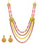 22K Yellow Gold Necklace & Earrings Set W/ Emeralds, Rubies & Ornate Draped Design - Virani Jewelers