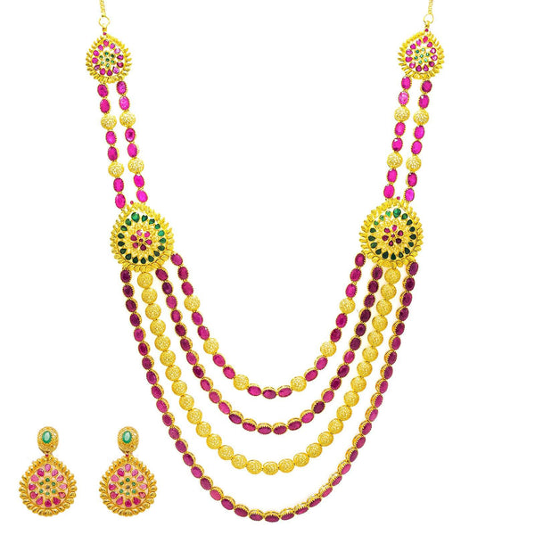 22K Yellow Gold Necklace & Earrings Set W/ Emeralds, Rubies & Ornate Draped Design - Virani Jewelers |  22K Yellow Gold Necklace & Earrings Set W/ Emeralds, Rubies & Ornate Draped Design for w...