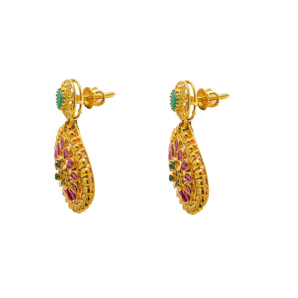 22K Yellow Gold Necklace & Earrings Set W/ Emeralds, Rubies & Ornate Draped Design - Virani Jewelers |  22K Yellow Gold Necklace & Earrings Set W/ Emeralds, Rubies & Ornate Draped Design for w...