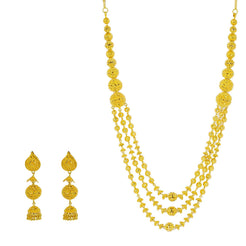 22K Yellow Gold Necklace & Jhumki Drop Earrings Set W/ Gold Balls & Cap Accents - Virani Jewelers