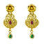 22K Yellow Gold Drop Necklace and Earrings Set With Centered Ruby & Emerald Stone - Virani Jewelers