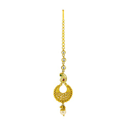 22K Antique Gold Tikka W/ Emerald, Ruby, Kundan & Pearl - Virani Jewelers