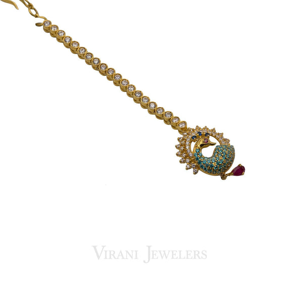 22K Gold Ruby CZ Tikka - Virani Jewelers | 