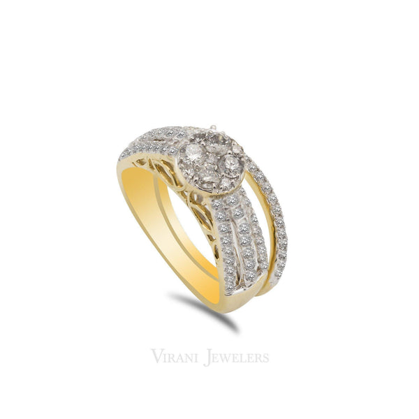 14K Two Tone Gold Diamond Pavé Bridal Ring Set - Virani Jewelers | 14K Two Tone Gold Diamond Pavé Bridal Ring Set for women. Set includes one triple band pavé ring ...