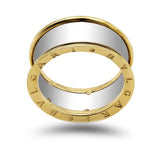 18K Two Tone Gold Bulgari Men's Ring - Virani Jewelers | This is a sophisticated 18K two-tone gold Bvlgari men's wedding ring. Yellow and white gold combi...