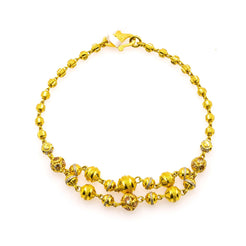 22K Multi Tone Gold Bracelet W/ CZ Gems & Semi-Split Textured Bicone Beaded Strand - Virani Jewelers