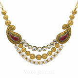 22K Gold Pearl Emerald Ruby Antique Necklace and Earrings Set - Virani Jewelers | 