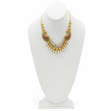 22K Gold Pearl Emerald Ruby Antique Necklace and Earrings Set - Virani Jewelers | 