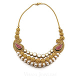 22K Antique Gold KundanNecklace & Earring Set W/ Pearl & Hand-Painted Accents - Virani Jewelers | 22K Antique Gold KundanNecklace & Earring Set W/ Pearl & Hand-Painted Accents for women. ...