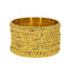 Set of six 22K yellow gold bangles from Virani Jewelers featuring intricate laser-cut designs around each band.