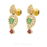 22K Yellow Gold Beaded Necklace & Earrings W/ Cubic Zirconia, Ruby, & Emerald Stones - Virani Jewelers | 22K Yellow Gold Beaded Necklace & Earrings W/ Cubic Zirconia, Ruby, & Emerald Stones for ...